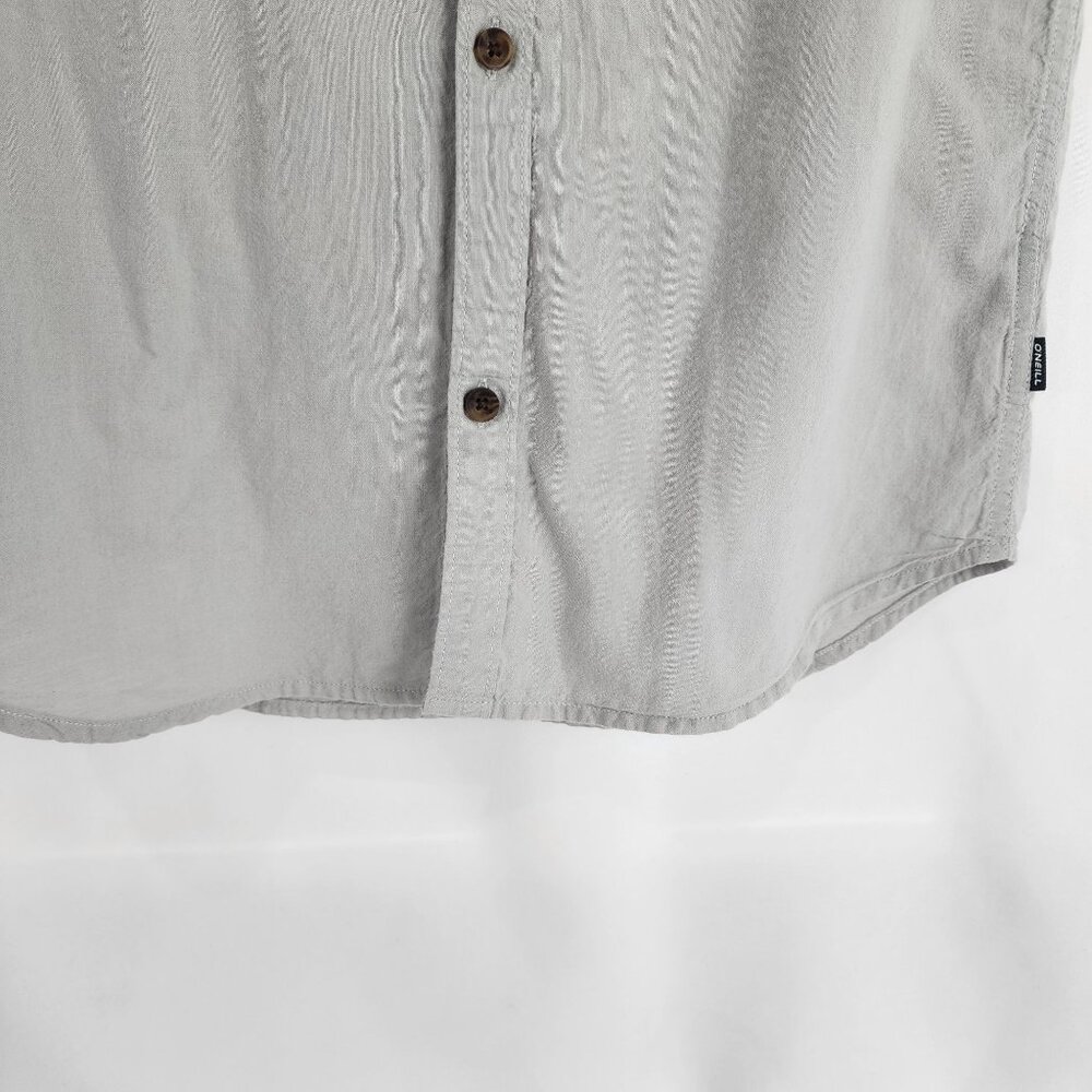 ONeill Mens XL Standard Fit Light Grey Striped Short Sleeve Button-Up Shirt - Picture 5 of 13